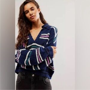 Free People Kennedy Pullover in Midnight Sail Combo, size L NWOT